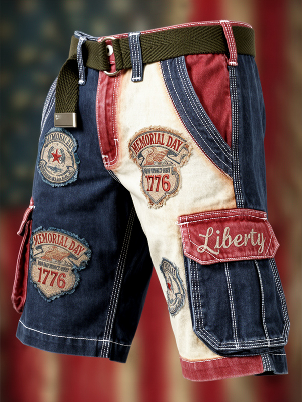 Men's 1776 Liberty Memorial Day United States Art Print Denim-Like Casual Shorts