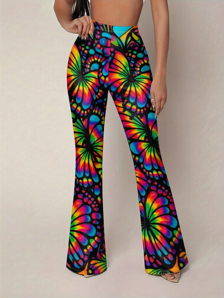 Women's Rainbow Butterfly Hippie Print Casual Pants