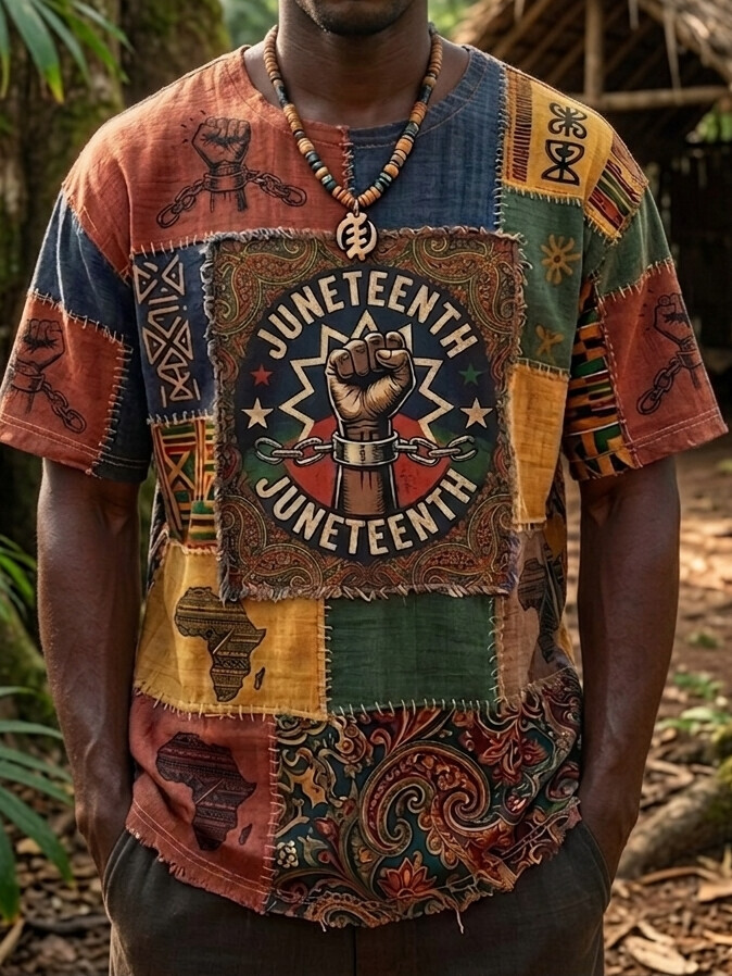 Men's Juneteenth Break Free From The Chains Colorblock Print Casual T-Shirt