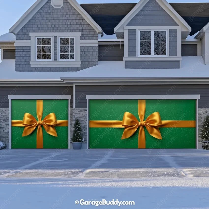Garage Buddy | Gift Wrap (Green) | Christmas Garage Door Cover