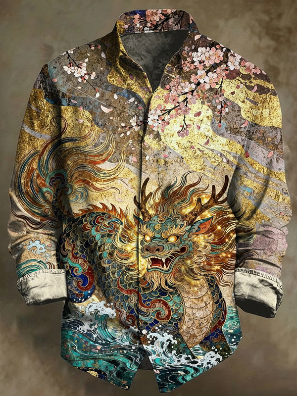 Men's Kirin Japanese Ukiyo-e Art Print Long Sleeve Shirt