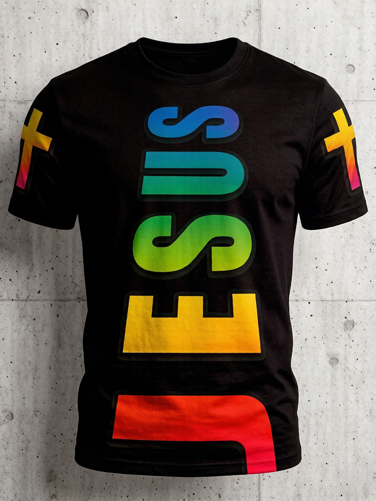 Men's Rainbow Gradient Jesus Graphic Print T-Shirt