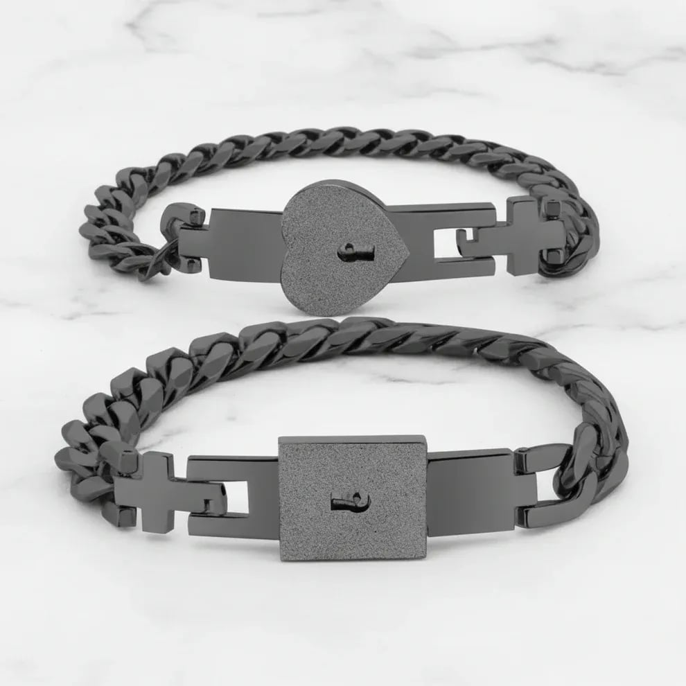 💞 Heart Lock & Key Couple Bracelet Set – A Love That Never Fades