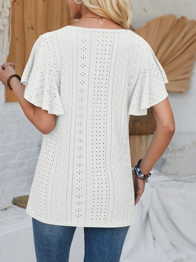 Women's Pure Color New Products Vedic Vedic Sleeve Pure Loose T -Shirt