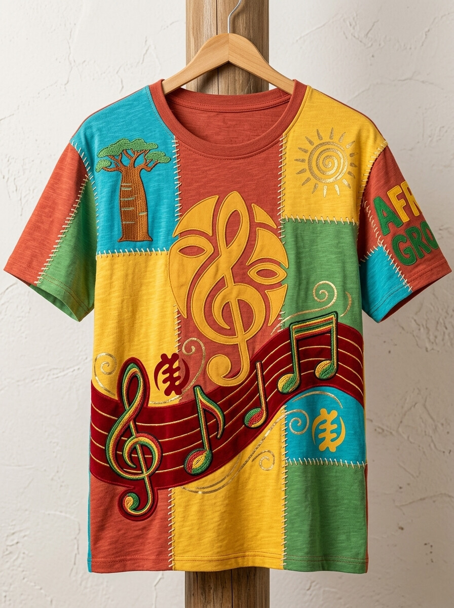 Men's Color Block African Mask Tree Graphic Print Casual T-Shirt