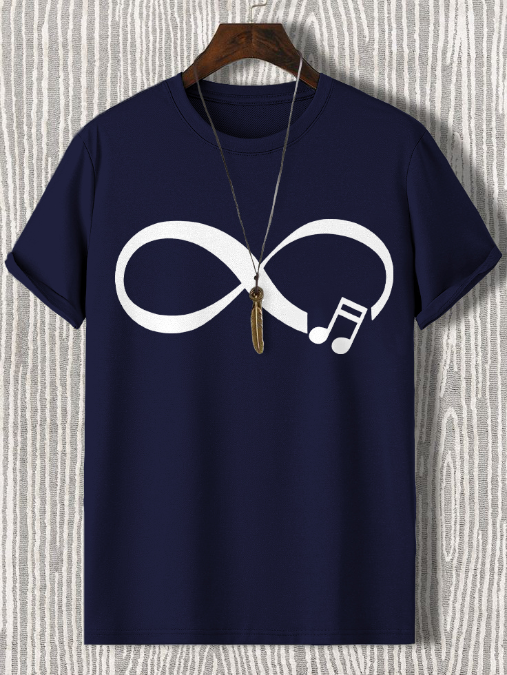 Men's Music Never Ends Infinity Symbol Print Cotton Casual T-Shirt