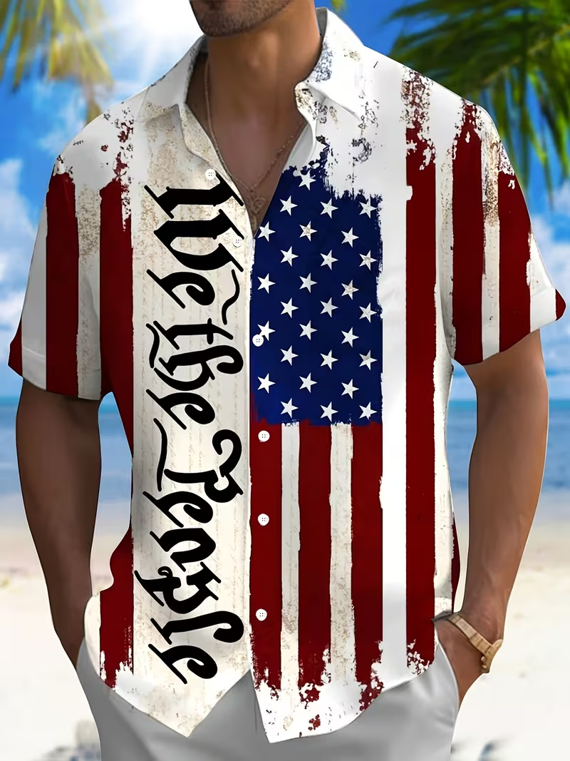 [Copy][Copy][Copy][Copy][Copy]Men's Eagle US Flag America's 250th Anniversary Button Up Shirt Short Sleeve Patriotic Collared