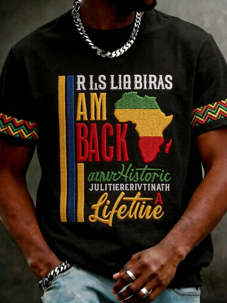 Men's African Rasta Color I Am Back Print T-Shirt