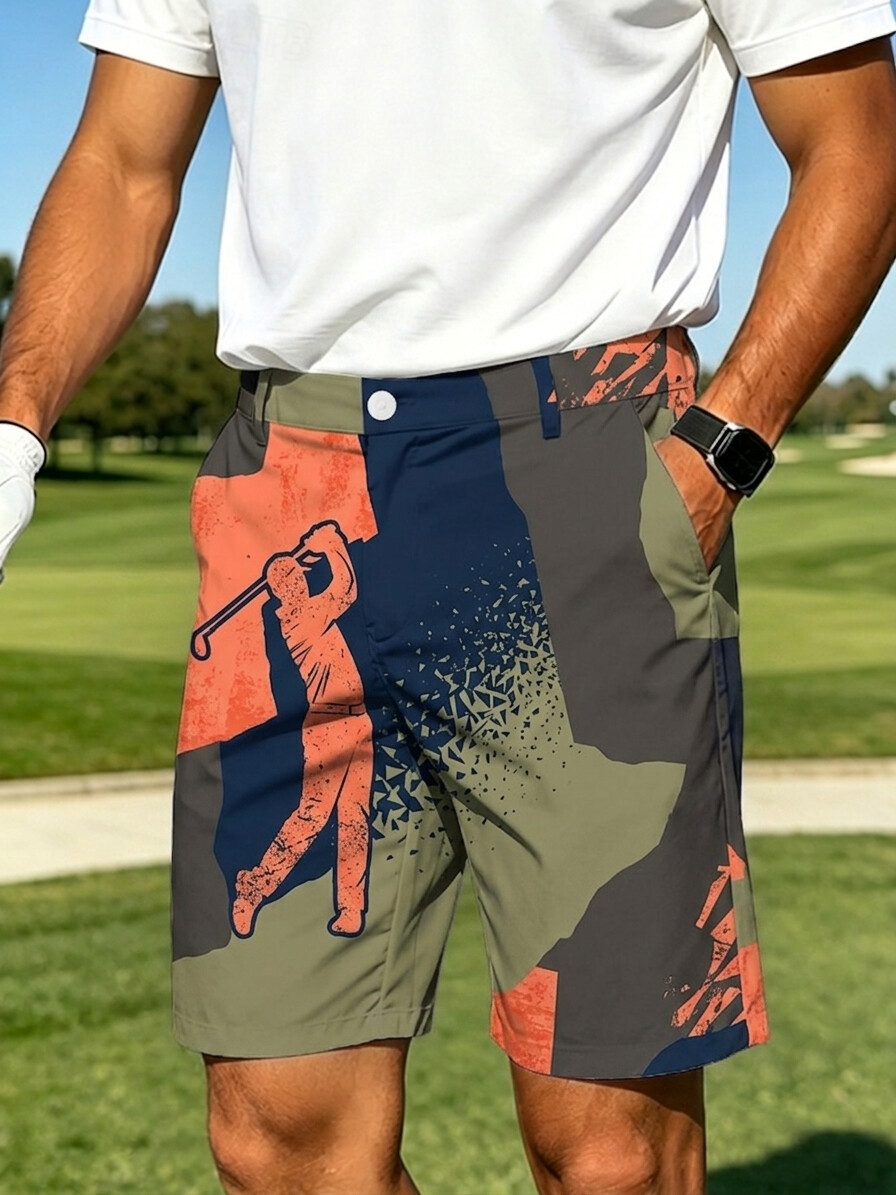 Men's Camo Block Abstract Pattern Golf Print Casual Shorts