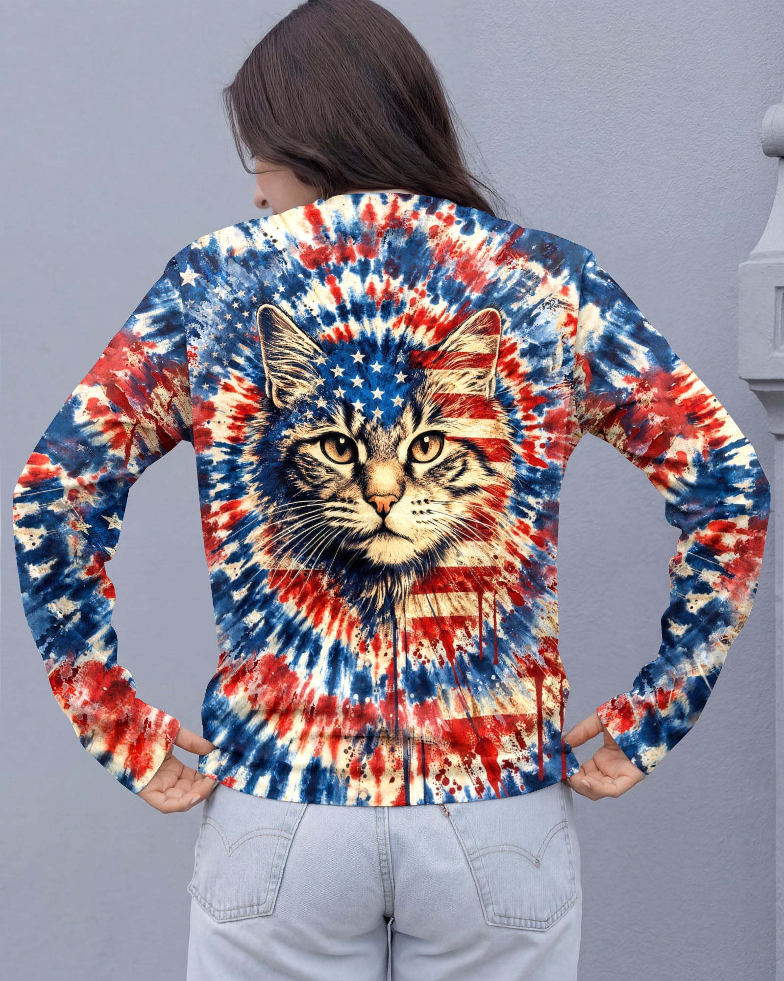 CAT RED WHITE & BLUE VINTAGE SWIRL ALL OVER PRINT - TLHG1003263
