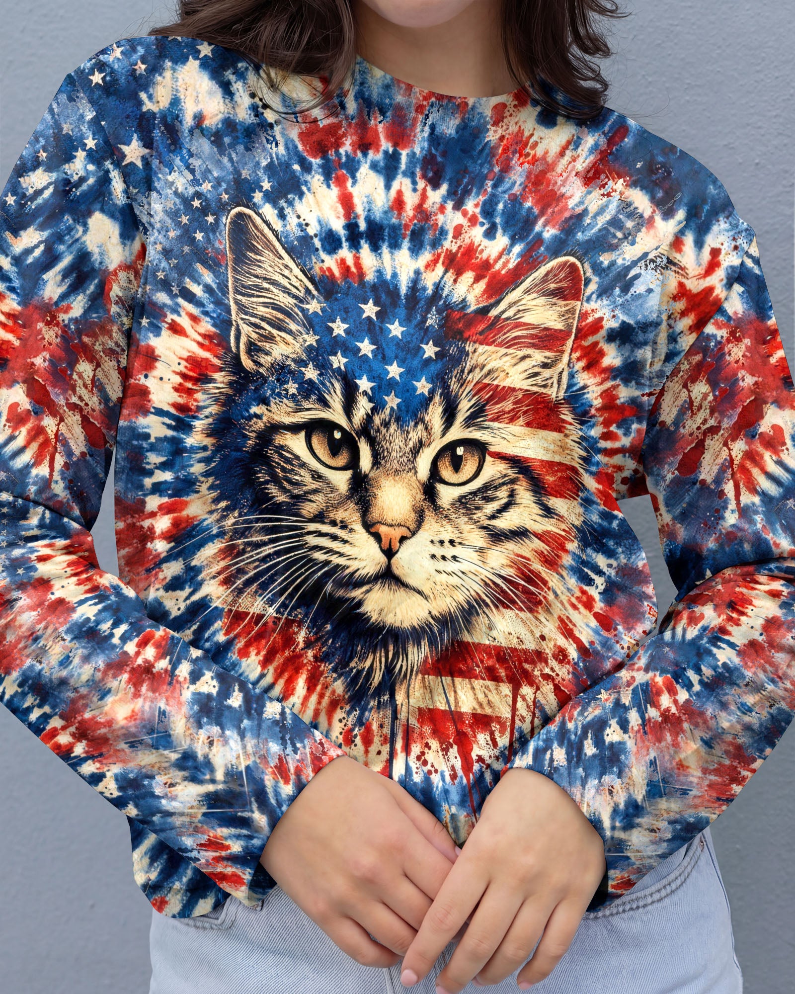CAT RED WHITE & BLUE VINTAGE SWIRL ALL OVER PRINT - TLHG1003263
