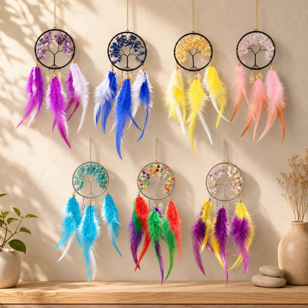🌿 TODAY ONLY — SAVE 50% ✨ Crystal Tree of Life Feather Hanging | Colorful Boho Window & Wall Decor