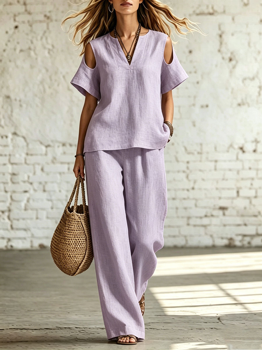 Women's Short-sleeve Top And Casual Pants Two-piece Set