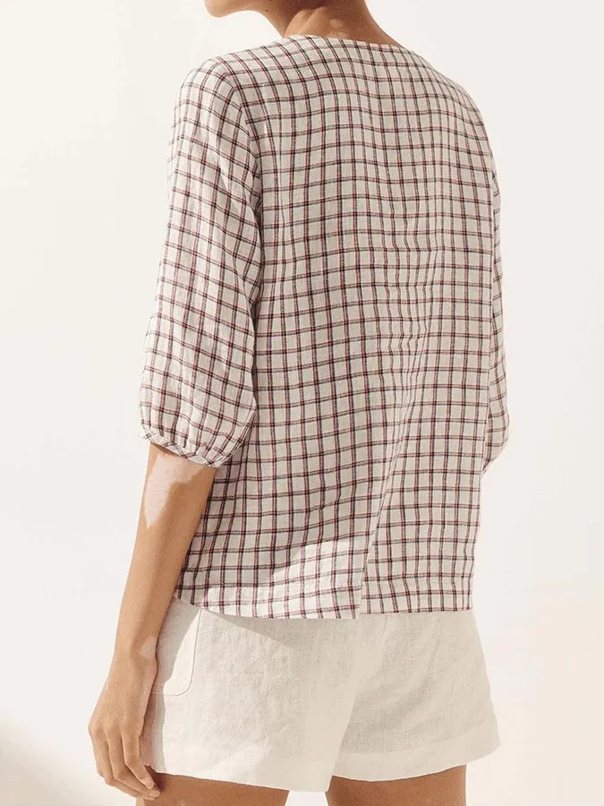 Ladies Plaid Casual Loose Long Sleeve Top