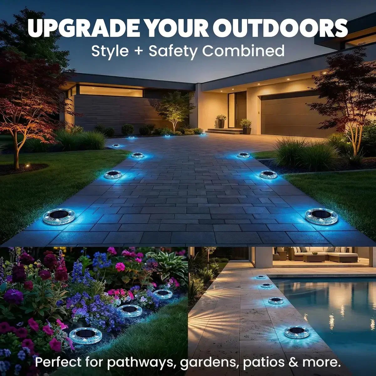 🛋️Solar Mosaic Disk Lights – Waterproof LED Pathway Lights with Auto On/Off