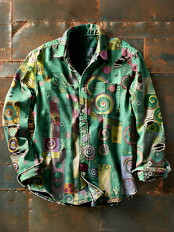 Men's Abstract Geometric Pattern Long Sleeve Shirt