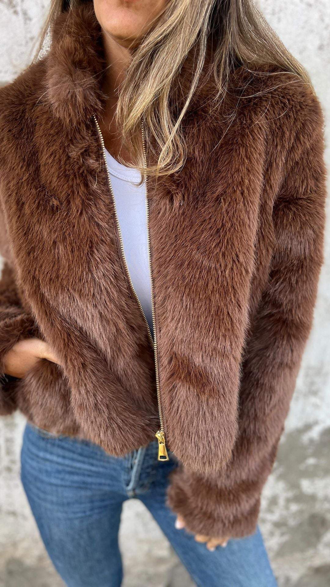 🎄Christmas Sale🔥 Women's High Collar Fur Zipper Casual Jacket