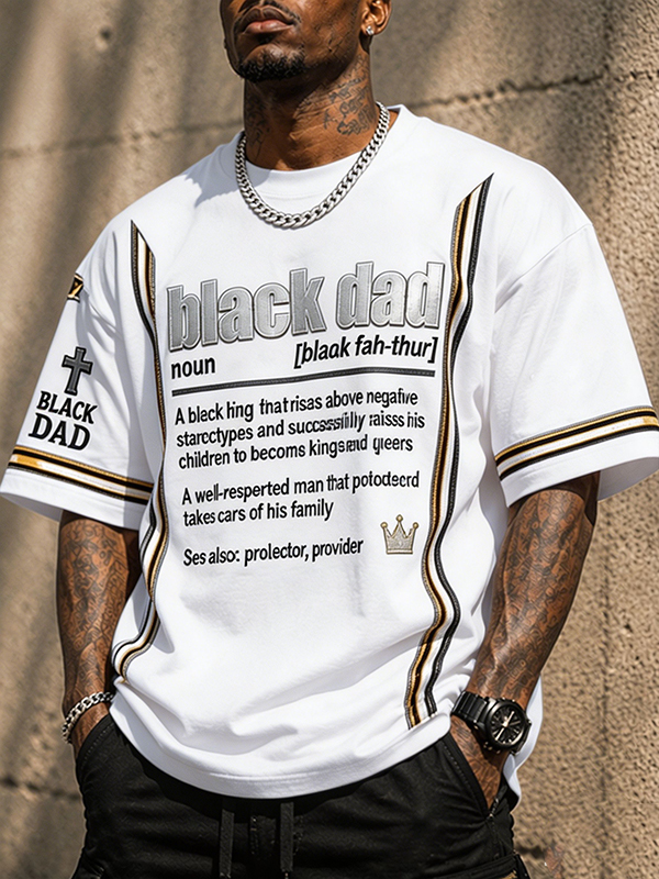 Men's Black Dad Annotation Cross Graphic Print Cotton Casual T-Shirt