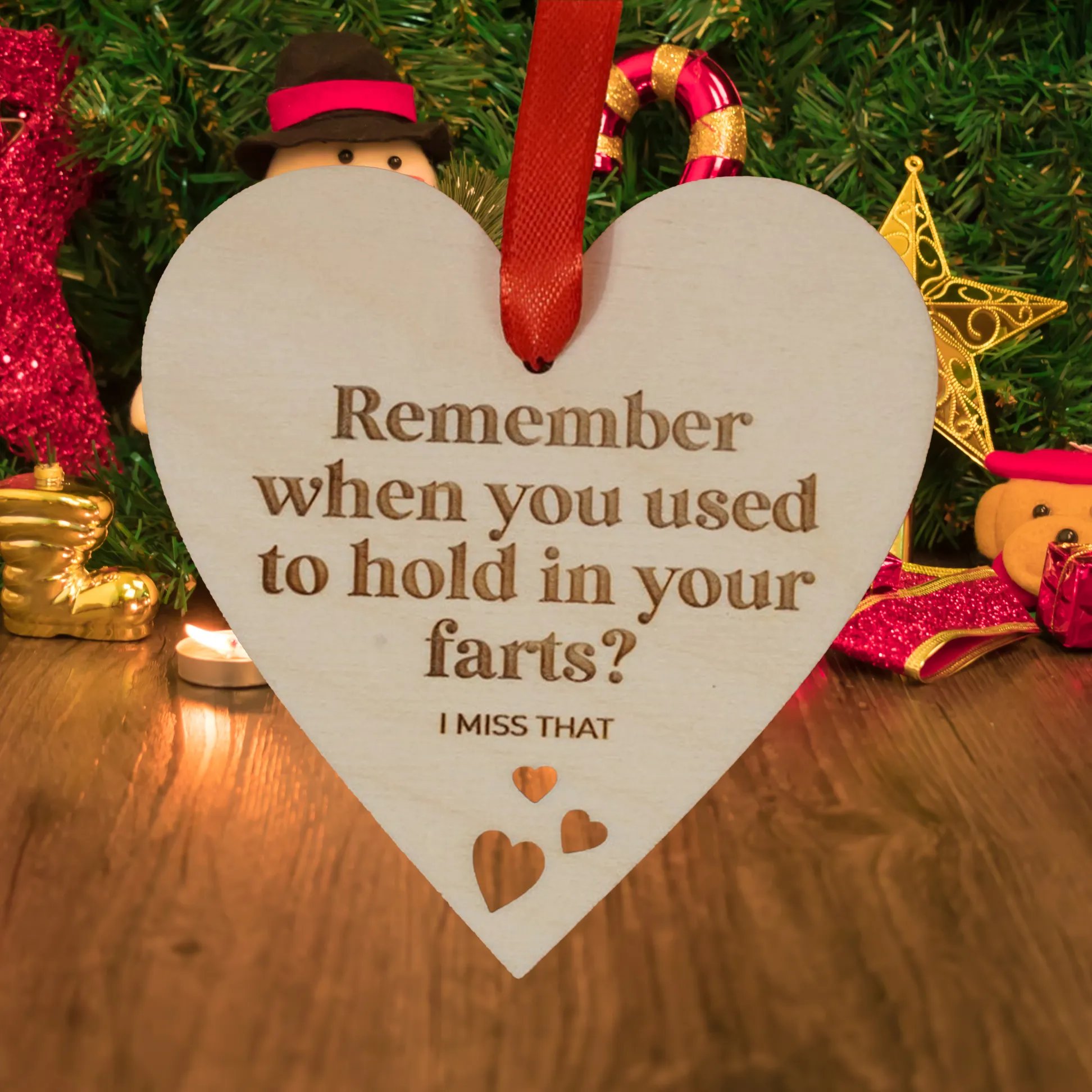 Christmas Hot Sale - Humor Wooden Heart Ornaments