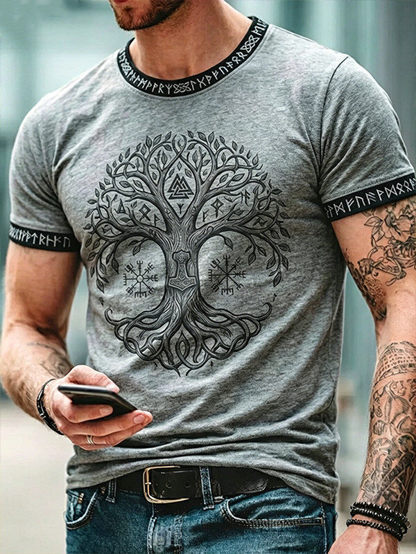Men's Norse Yggdrasil Tree Of Life Rune Print T-Shirt