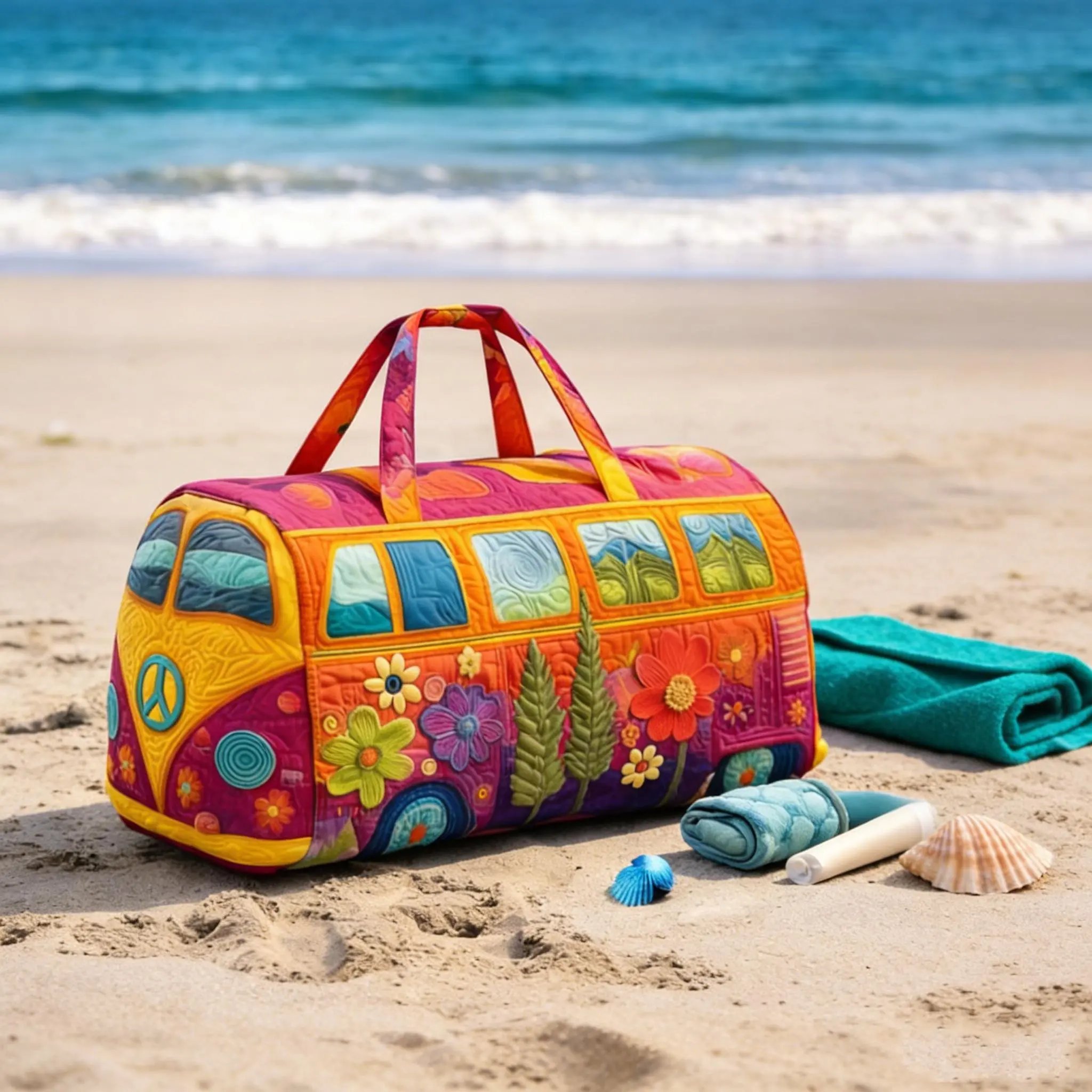 Unisex Boho Quilted Weekender Travel Bag, Lightweight & Comfortable, Hippie Design