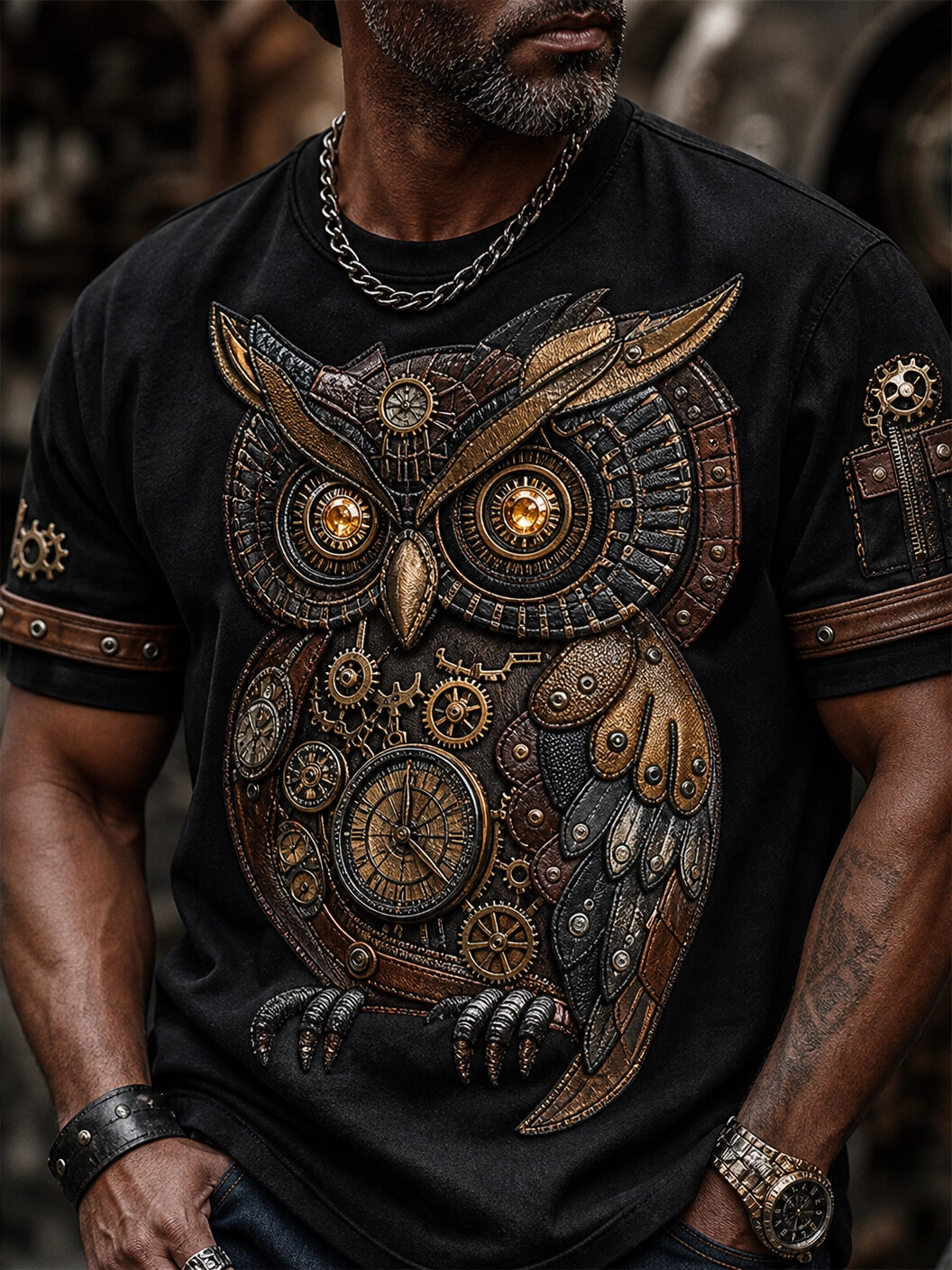 Men's Funky Punk Owl Geometric Art Print T-Shirt