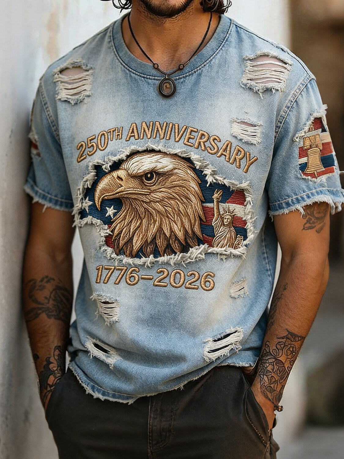 Men's - Anniversary 1776-2026 Eagle Distressed Print T-Shirt