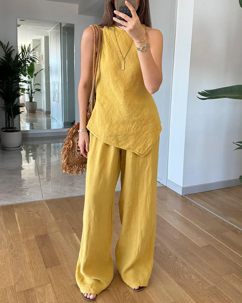 Irregular sleeveless casual two-piece set