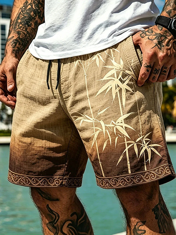 Men's Japanese Art Bamboo Ombre Art Print Casual Shorts