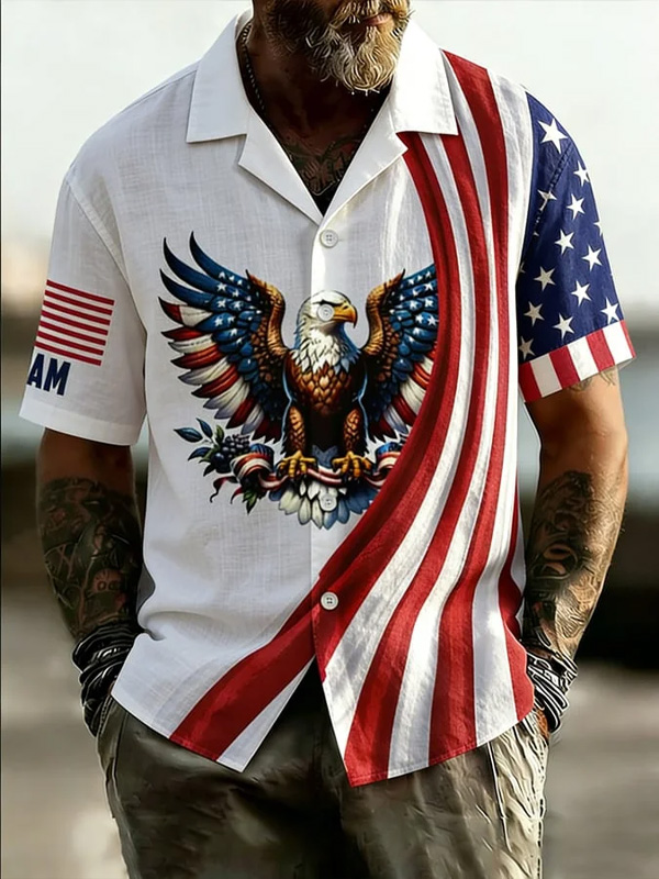 Men's American Flag & Bald Eagle Art Print Long Sleeve Shirt