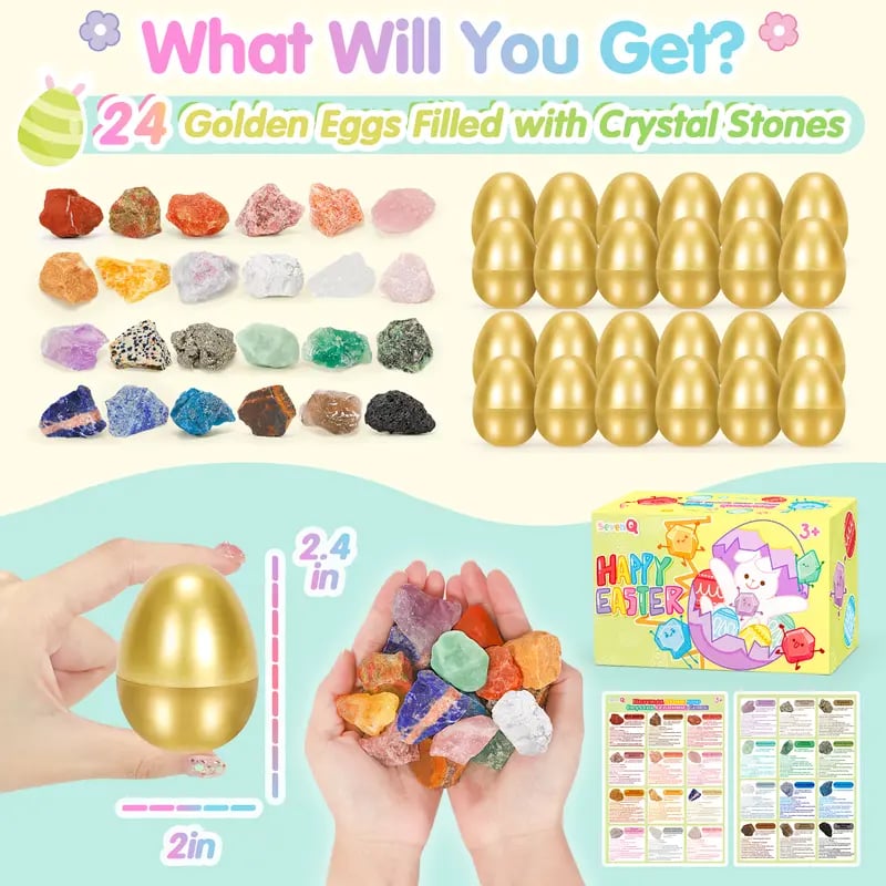 🐣Easter Basket Stuffers Easter Eggs with Natural Crystal Rocks Raw Stone 24Pcs🐰