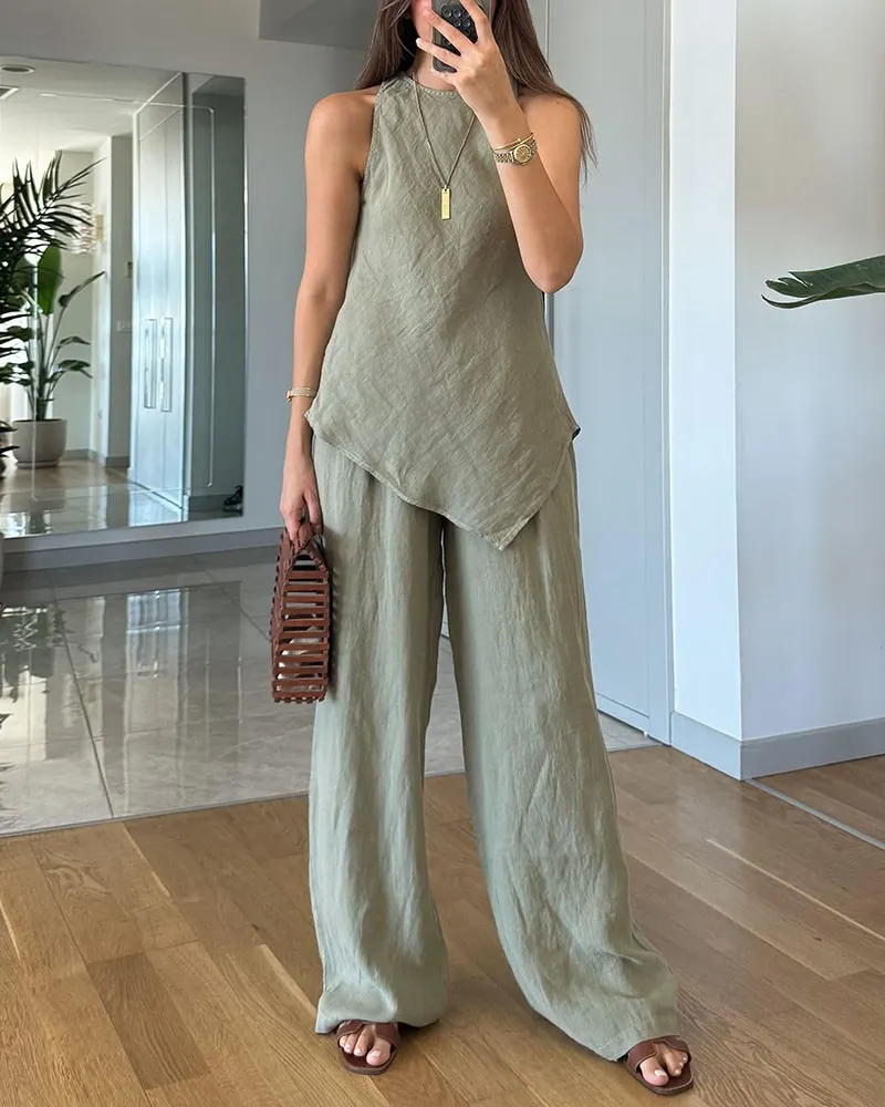 Irregular sleeveless casual two-piece set