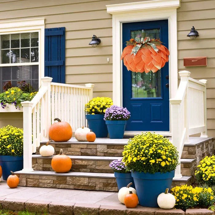 Annouvation Farmhouse Pumpkin Wreath For Front Door