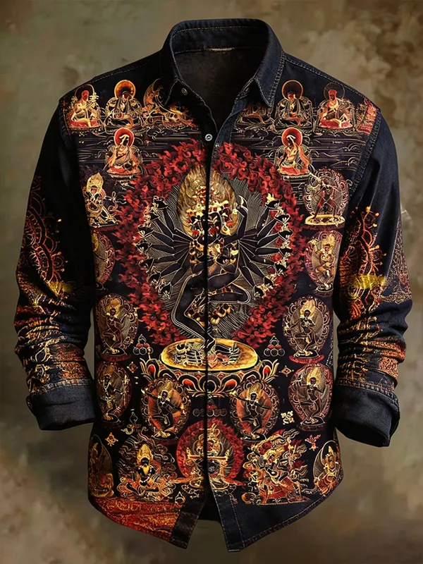 Men's Thangka Hevajra Indian Mandala Art Print Long Sleeve Shirt