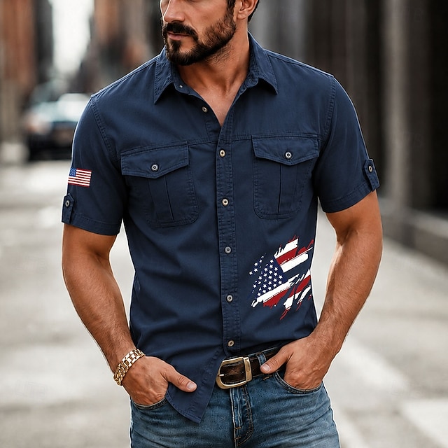 250th Anniversary American Flag Short Sleeve Shirt 4th of July Men's
