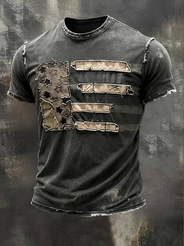 Men's Retro Distressed USA Flag Print Casual T-Shirt