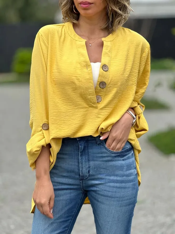 Women's Button Down Solid Color Long Sleeve Shirt