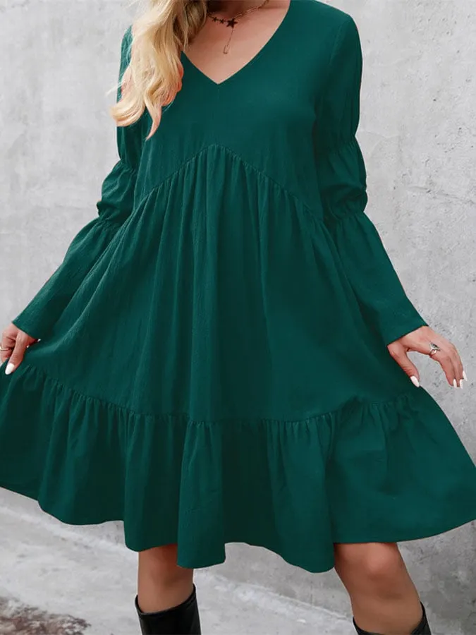 Women's Bohemian Loose Ruffle Long Sleeve Midi Dress