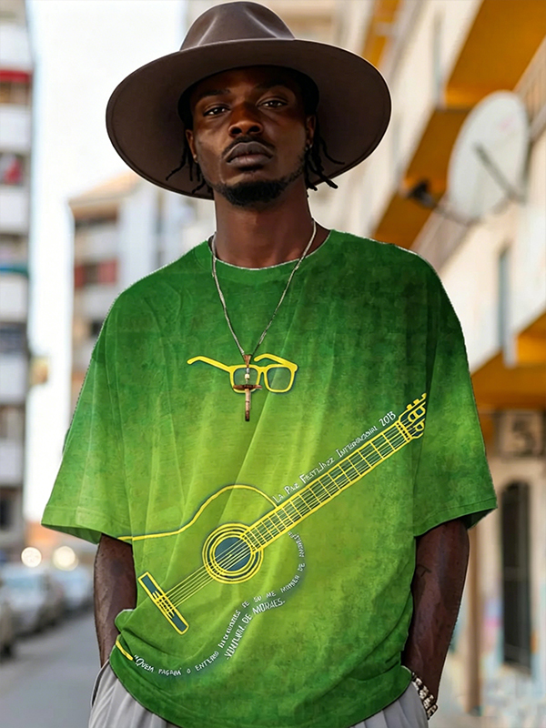Men's Jazz Music Festival Guitar Print Casual T-Shirt