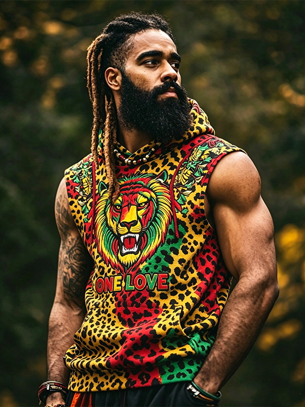 Men's One Love Colorful Leopard Art Print Hooded Tank Top