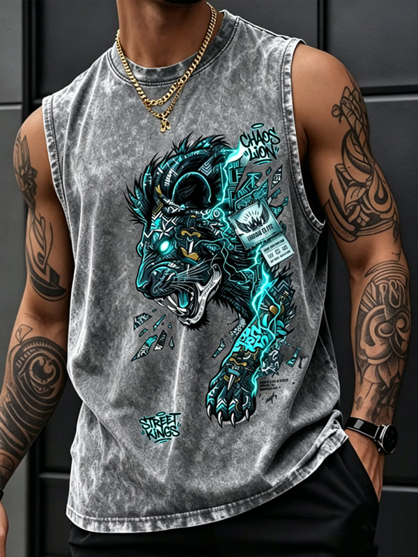 Men's Cyber Lion Art Print Tank Top
