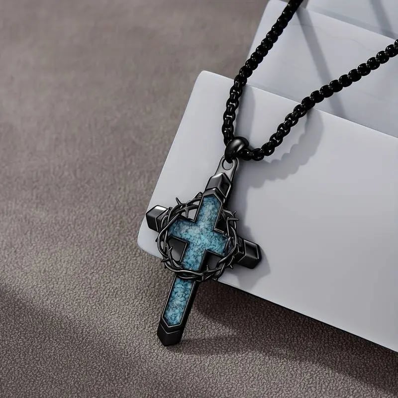 🔥Hot Sale 49% off🌟✝️ Wreath and Cross Turquoise Cross Pendant Necklace