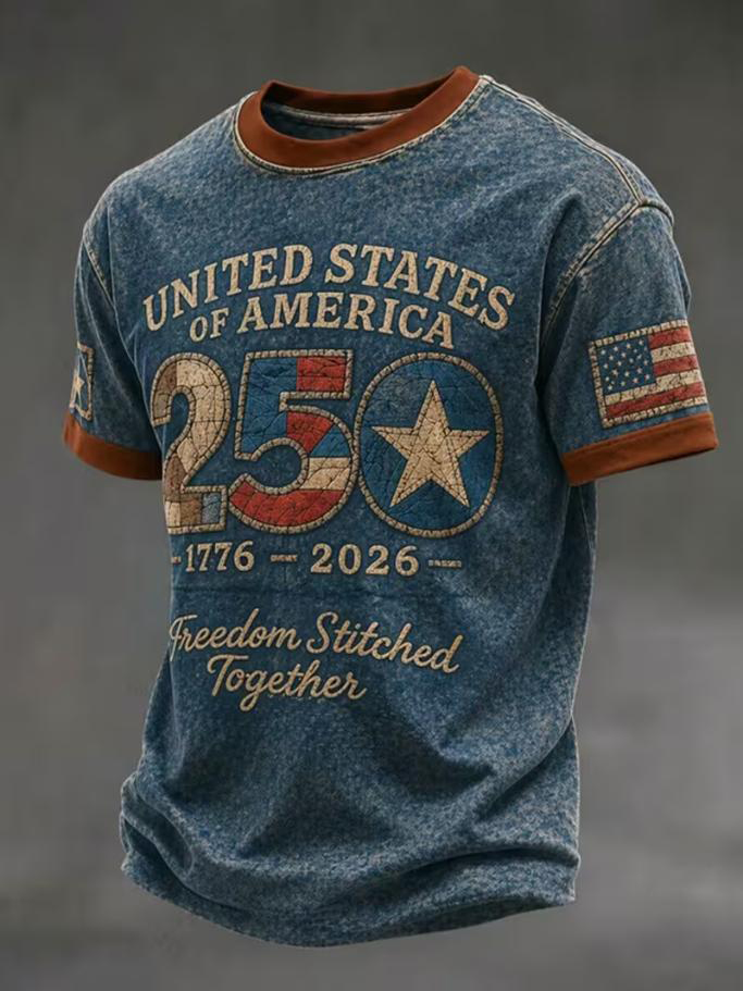 Men's United States 1776-2026 Star 250 American Flag Print T-Shirt