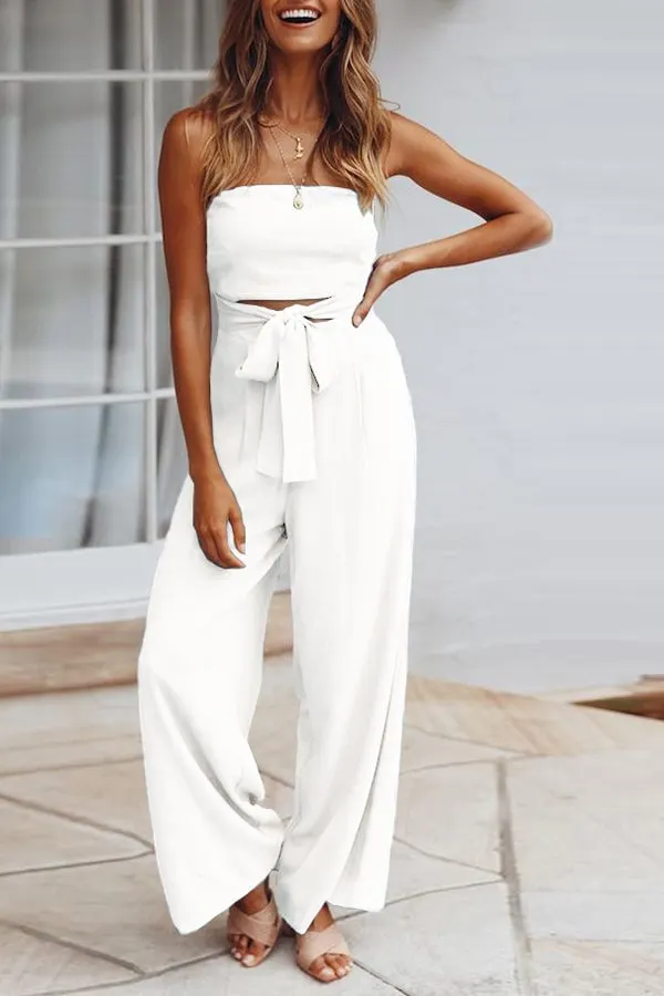 Women's Summer Fashion Sexy Tube Top Strapless Casual Jumpsuit