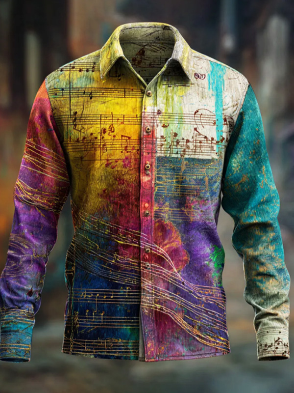 Men's Abstract Watercolor Sheet Music Art Print Long Sleeve Shirt