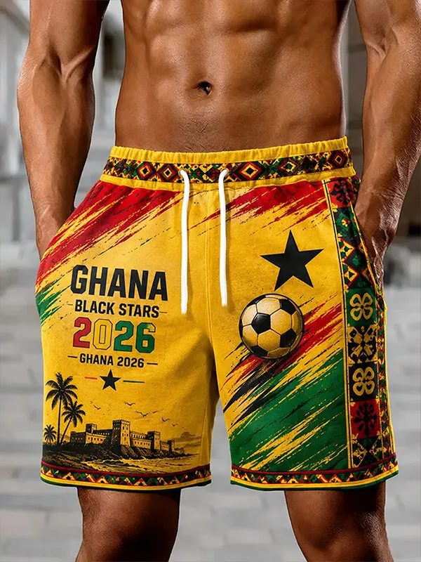 Men's African Ethnic Ghana Flag Soccer Print Casual Shorts