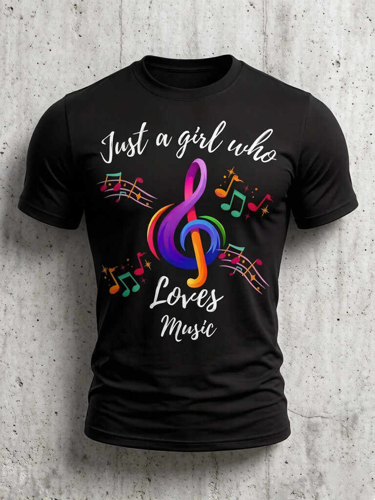 Men's Just A Girl Who Loves Music Treble Clef Print Cotton Casual T-Shirt