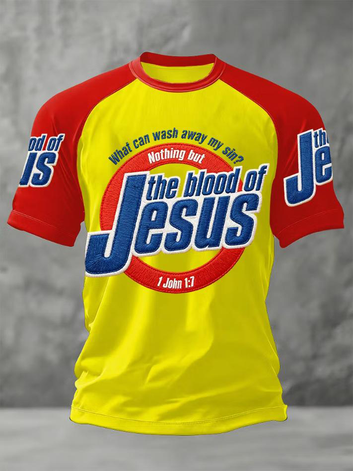 Men's Nothing But The Blood Of Jesus Print Casual T-Shirt