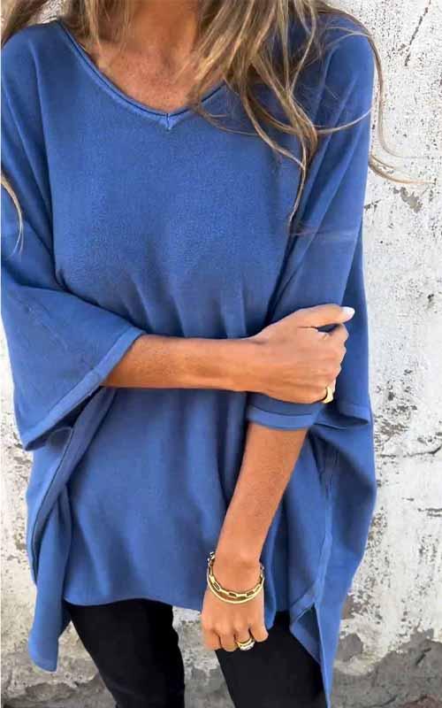 Women's V-neck Solid Color Medium Sleeved Top