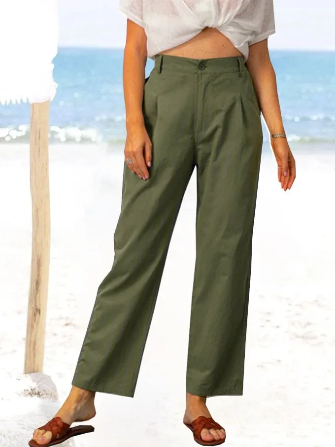 Women's Loose Casual Pleated Straight Leg Pants